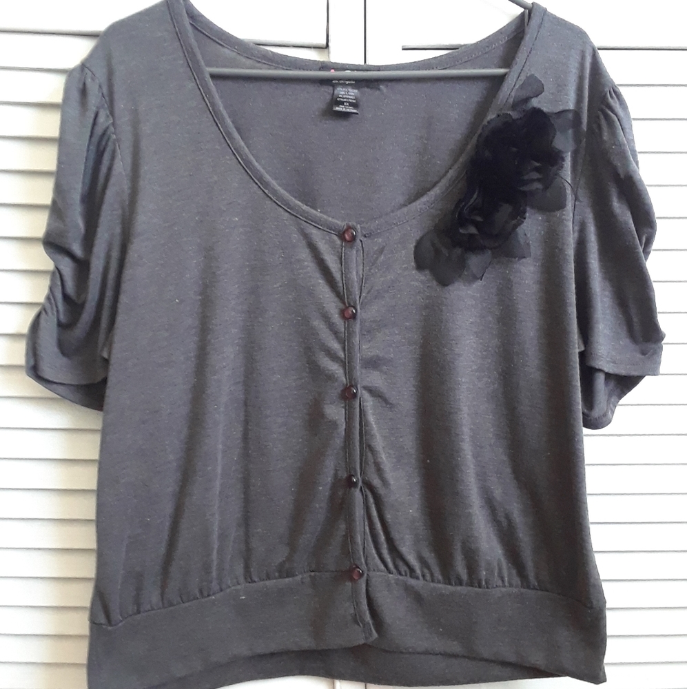Grey Cardigan with Black Flower